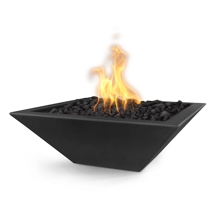 The Outdoor Plus 24 Square Maya Fire Bowl - GFRC Concrete - Black - Match Lit - Liquid Propane OPT-24SFO-BLK-LP